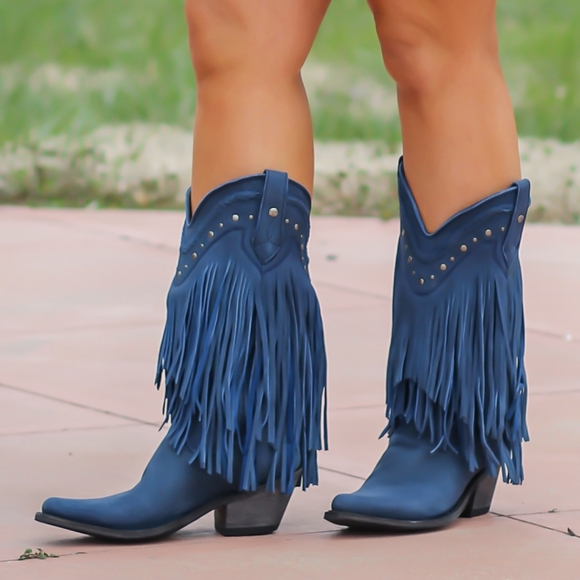 LIBERTY BLACK LB71124 "Vegas" Russian Blue fringe cowgirl boots snip toe sz 10 - Picture 3 of 16